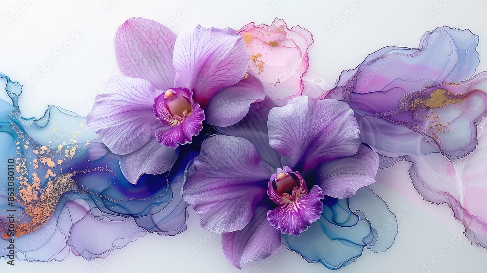 Orchid Elegance in Fluid Motion: Abstract Botanical Art in Purple Hues