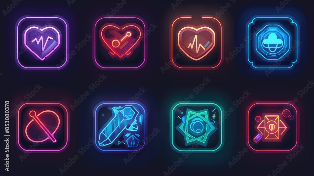 Colorful RPG Gaming App Icons Set - Digital Skills, Health, and Medicine Colorful RPG Gaming App Icons Set - Digital Skills, Health, and Medicine