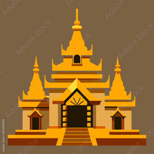 Thai temple vector illustration in flat style. Thai temple building.