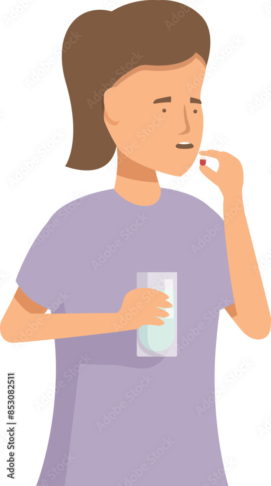 Young woman is taking her daily dose of medicine with a glass of water Young woman is taking her daily dose of medicine with a glass of water