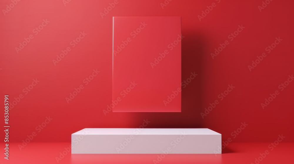 Minimalist red backdrop with a sleek white podium, ideal for product display, modern design presentations, or advertising, clean and stylish aesthetic Minimalist red backdrop with a sleek white podium, ideal for product display, modern design presentations, or advertising, clean and stylish aesthetic