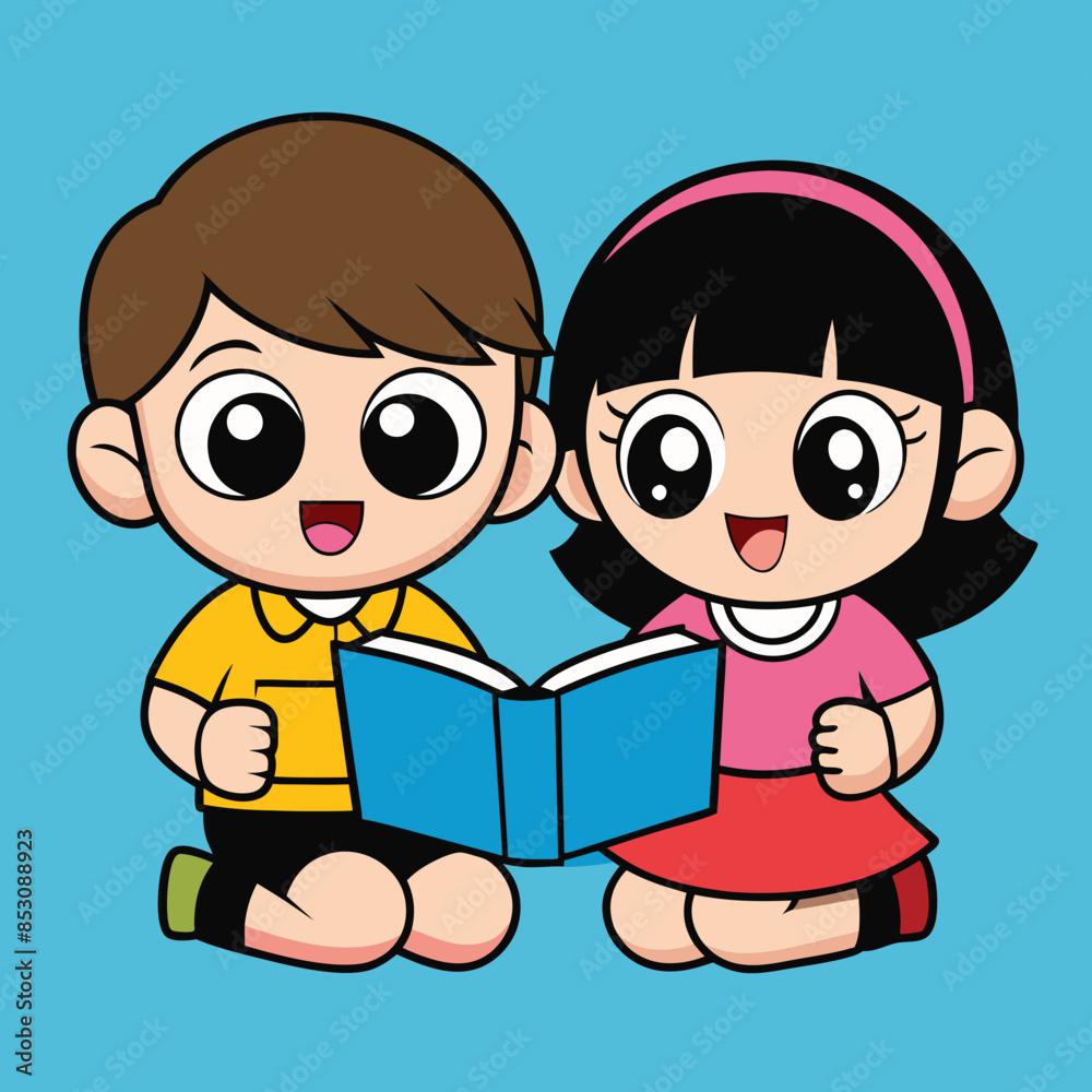 a-boy-and-girl-cute-cartoon-reading-vector-kawaii a-boy-and-girl-cute-cartoon-reading-vector-kawaii