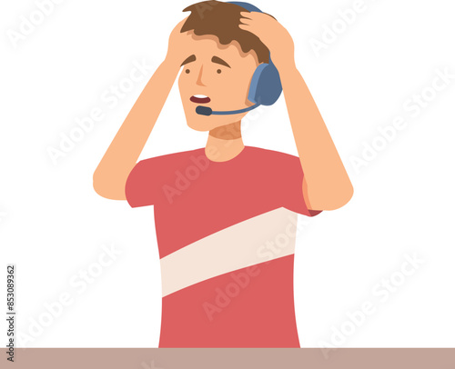 Stressed call center operator experiencing a stressful situation at work
