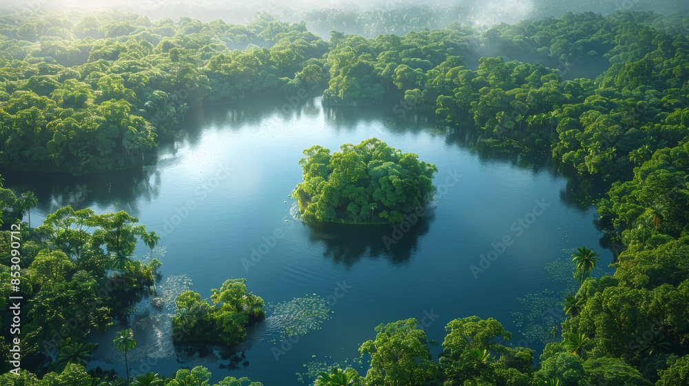 Rainforest lakes in the shape of world continents. Environmentally friendly sustainable development concept Rainforest lakes in the shape of world continents. Environmentally friendly sustainable development concept
