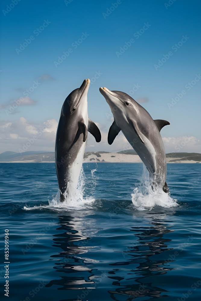 Fototapeta premium two dolphins jumping
