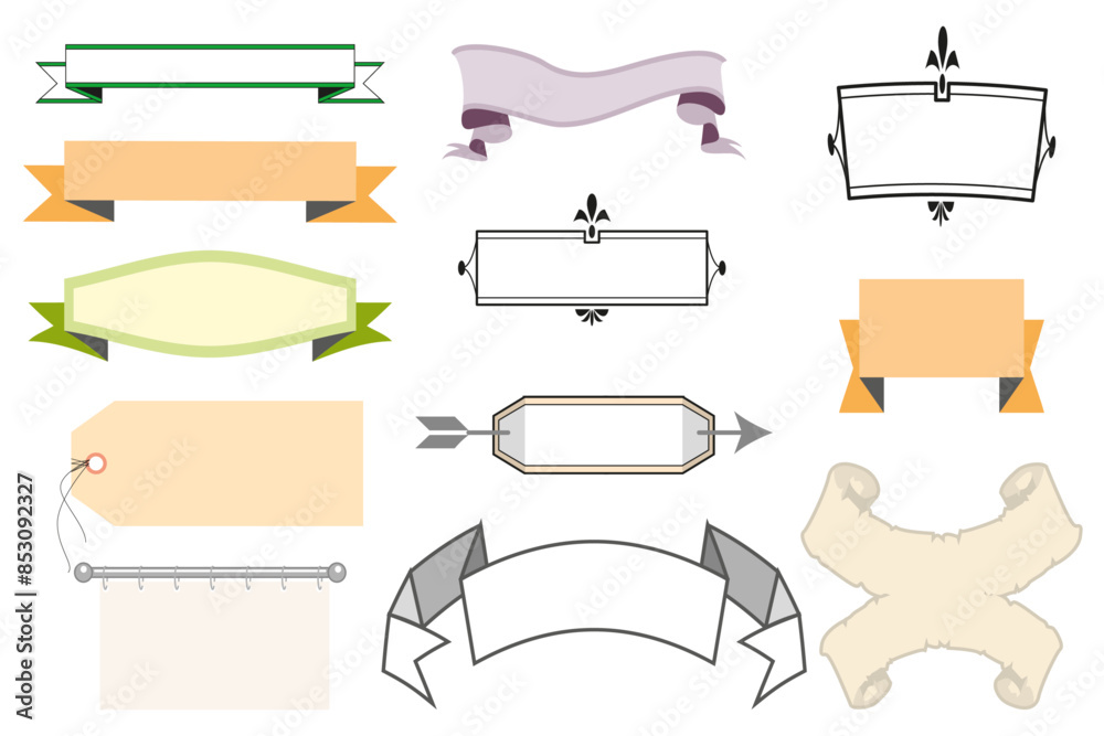 Cute set of vector illustrations of ribbon frames for messages or text. Vintage ribbon banners, text frame design. Cute set of vector illustrations of ribbon frames for messages or text. Vintage ribbon banners, text frame design.