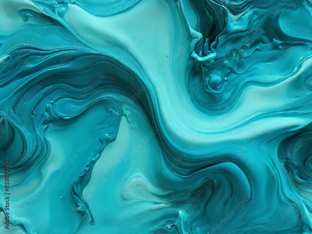 Painted background. Abstract emotional art. Modern design element. Liquid acrylic paints, turquoise texture.