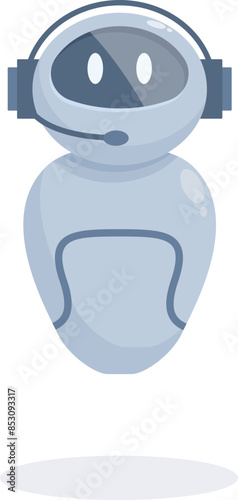 Cute robot is wearing a headset, providing customer support