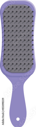 Purple plastic hairbrush with black bristles isolated on white background