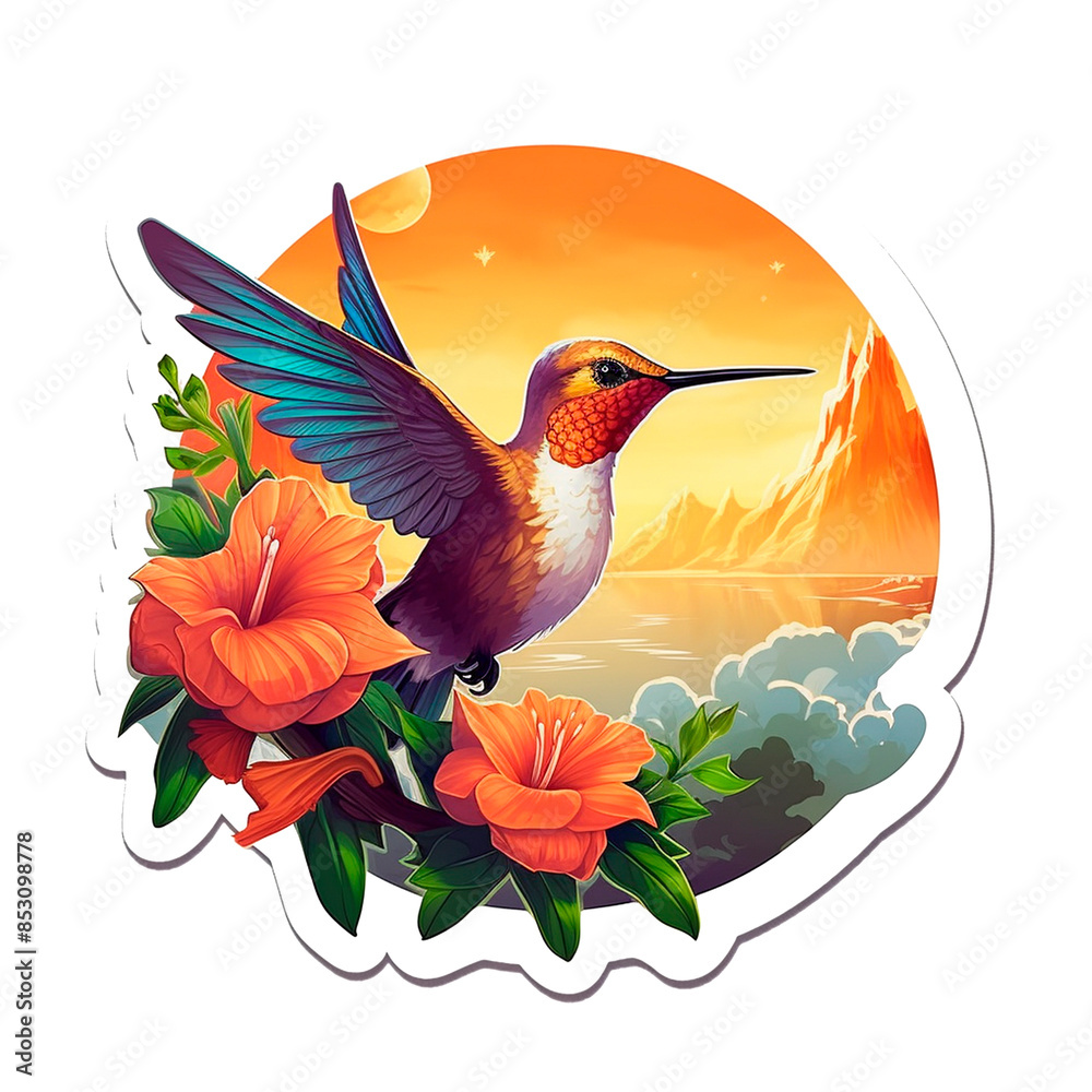 Obraz premium Image of Hummingbirds with Florals, for Stickers, T-shirt Print, Cap, Mug, Slippers, Mousepad, with Transparent Background PNG