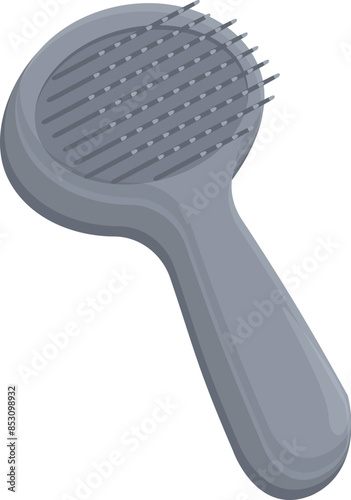Gray hairbrush lying with plastic bristles up on a white background
