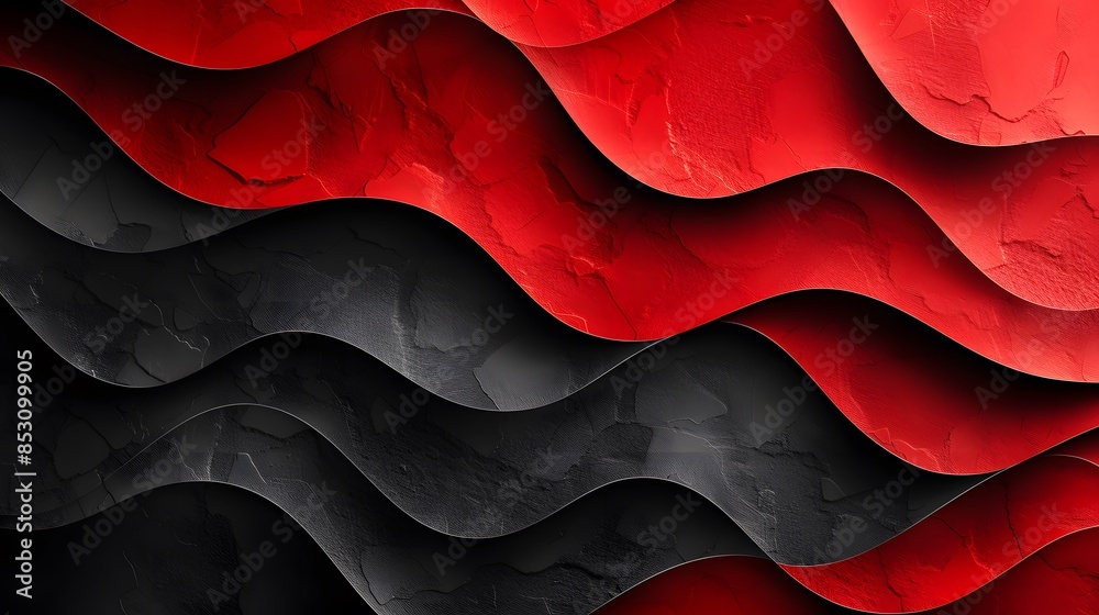 Dynamic abstract art with red and black wavy lines Background. Abstract ...