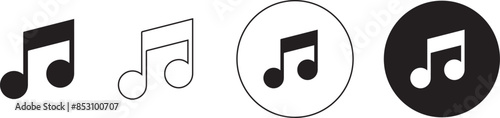 Music notes icon. Musical key signs  circle filled, stroke black fill set. Song streaming service melody Tone or tune vector icon, in trendy flat style design for web and mobile app sign and symbol