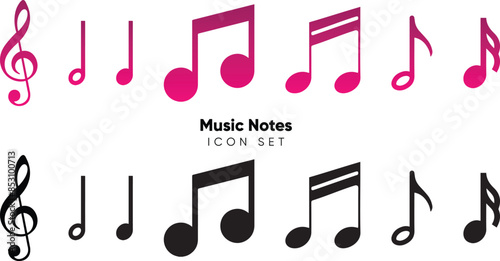 Set of all Musical notes Symbols and Annotations notes icon set, Music notes symbol, flat design in gradient and black fill editable vector illustration icons collection