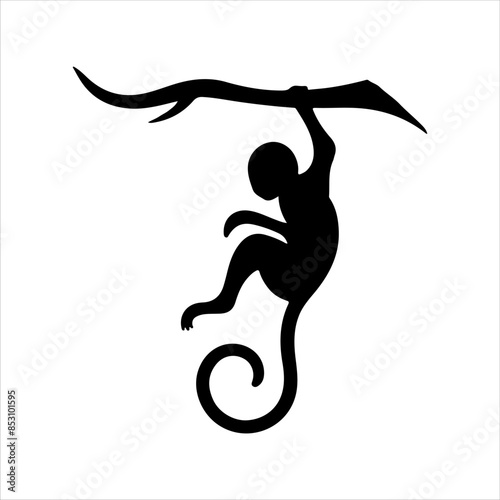 Simple monkey hanging silhouette isolated on white background. Monkey hanging icon vector illustration design.