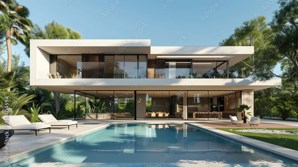 Fototapeta premium Modern villa with open plan living with swimming pool