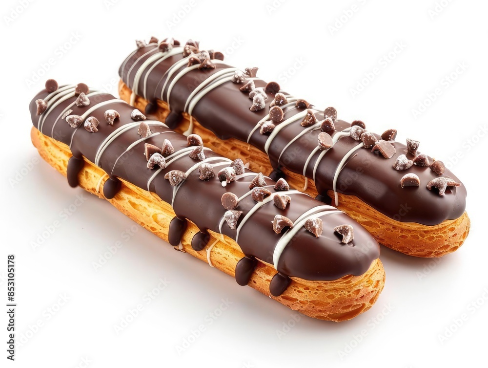 Eclairs A row of chocolateglazed eclairs Eclairs A row of chocolateglazed eclairs