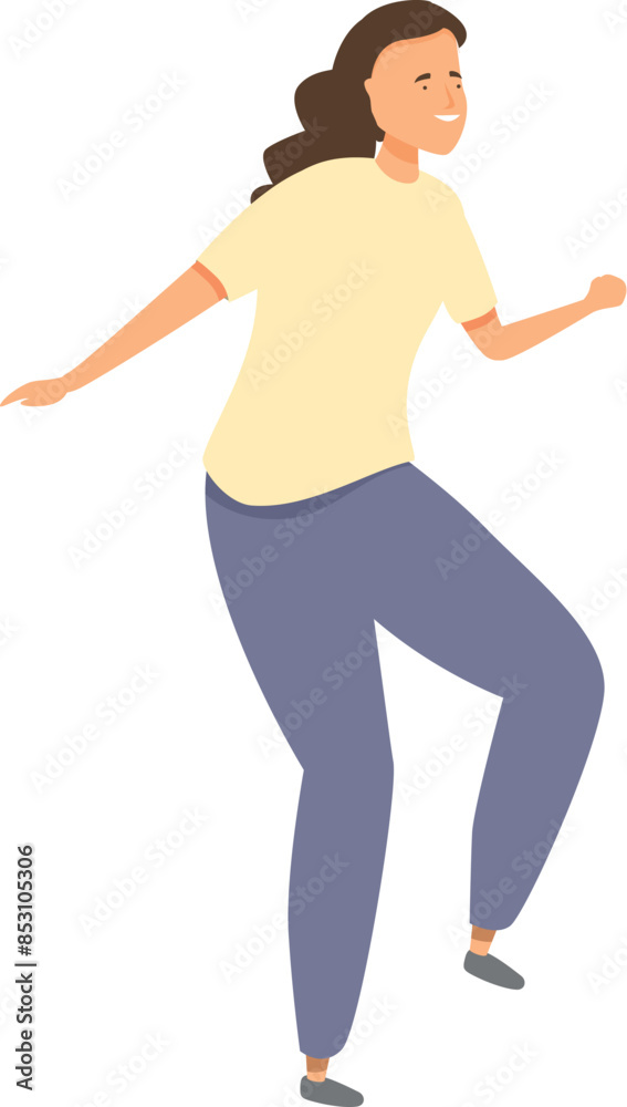 Young woman is happily dancing, enjoying the rhythm and expressing herself through movement Young woman is happily dancing, enjoying the rhythm and expressing herself through movement