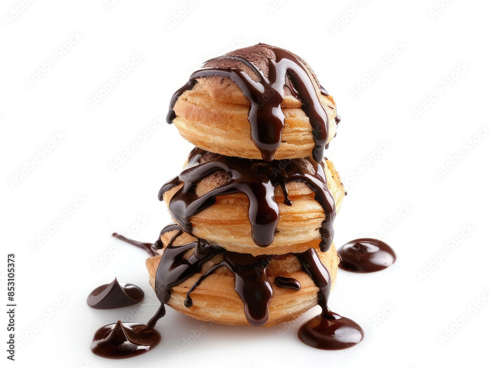 Profiteroles A stack of profiteroles drizzled with chocolate Profiteroles A stack of profiteroles drizzled with chocolate