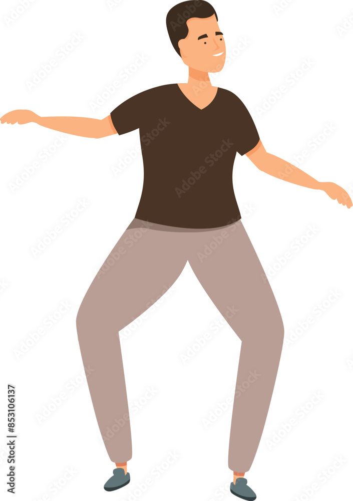 Young man is dancing with his arms outstretched