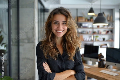 Smiling Female Designer in Modern Office: Workplace Success for Businesswoman © Vlad