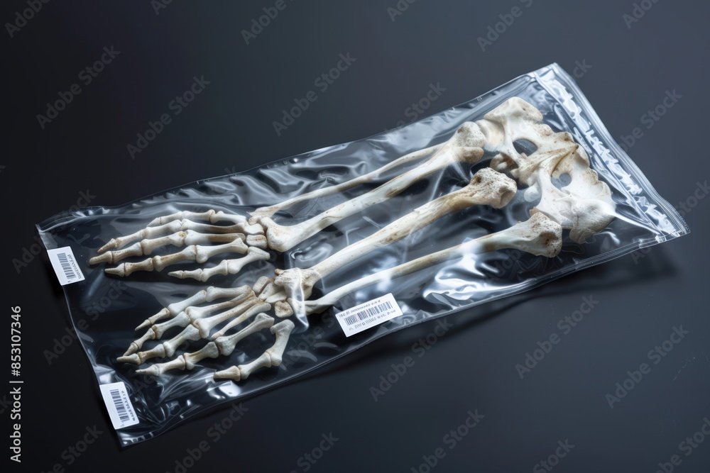 a pair of human bones in a plastic bag a pair of human bones in a plastic bag
