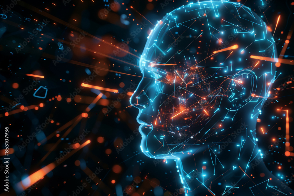 Digital Profile of a Human Head with Interconnected Glowing Lines in ...