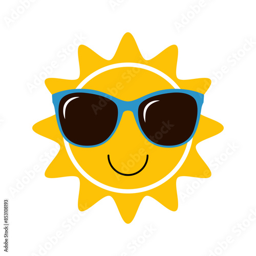 Sun in sunglasses on a white background, vector illustration.
