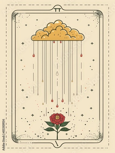 a card with rain falling from the clouds