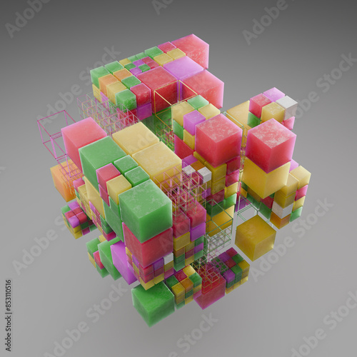 3D Cube Shape From Cubes. A high quality render of a 3d cubes forming a cube, that is ideal for a background.