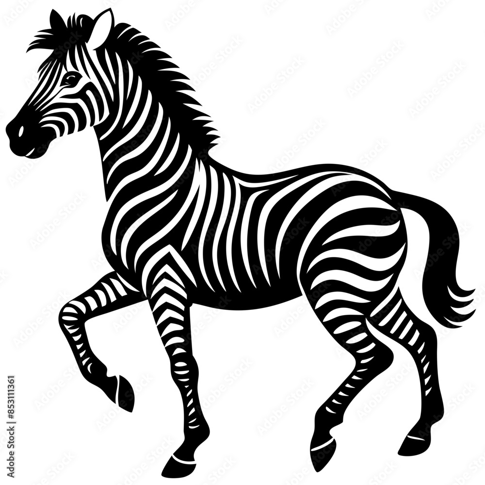 Fototapeta premium zebra-in-action-silhouette-isolated-on-white-backg