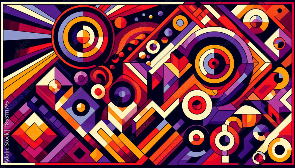 Wall art of geometric shapes in retro colors Wall art of geometric shapes in retro colors