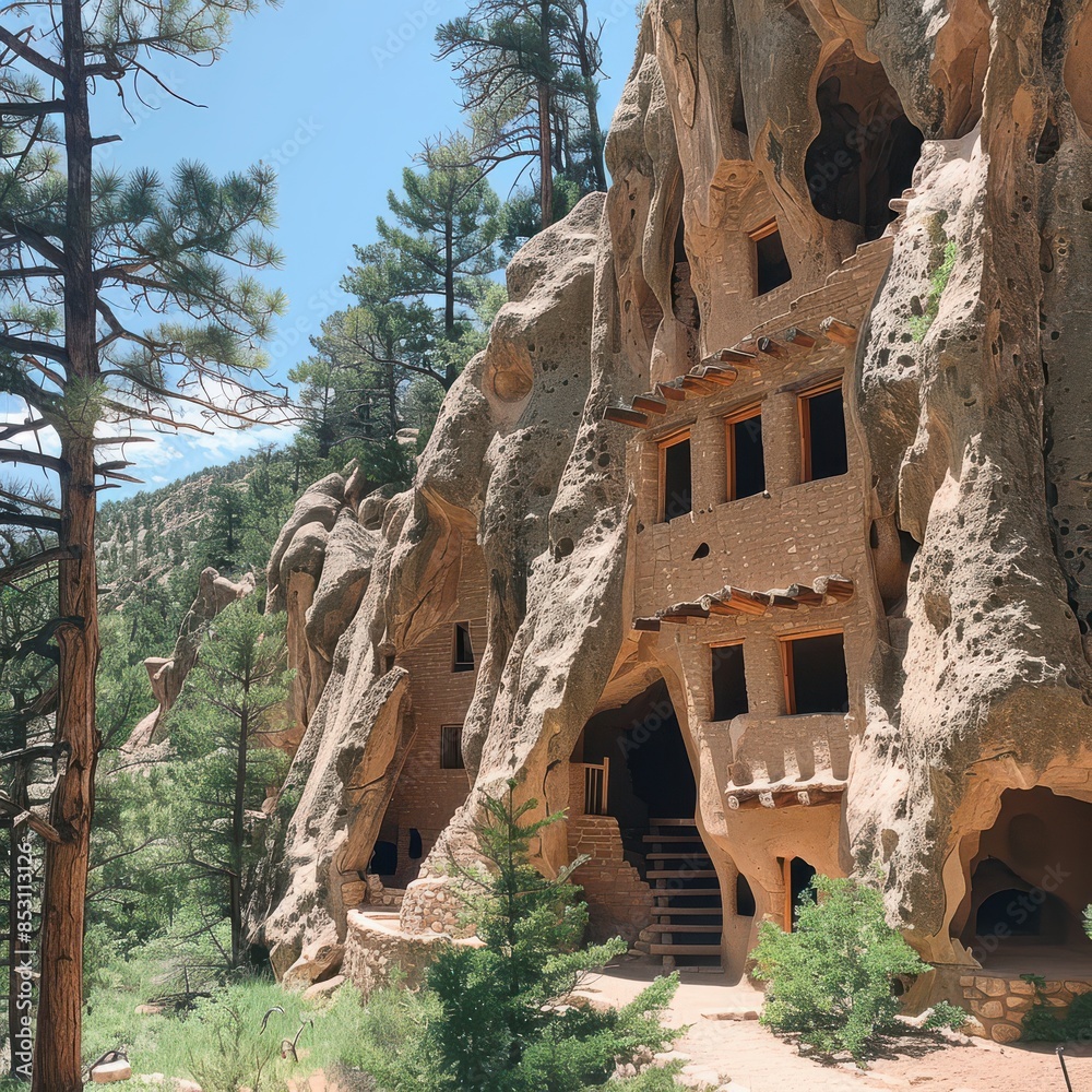 Ancient Cliff Dwellings in a Vast Rocky Landscape Surrounded by Pine ...