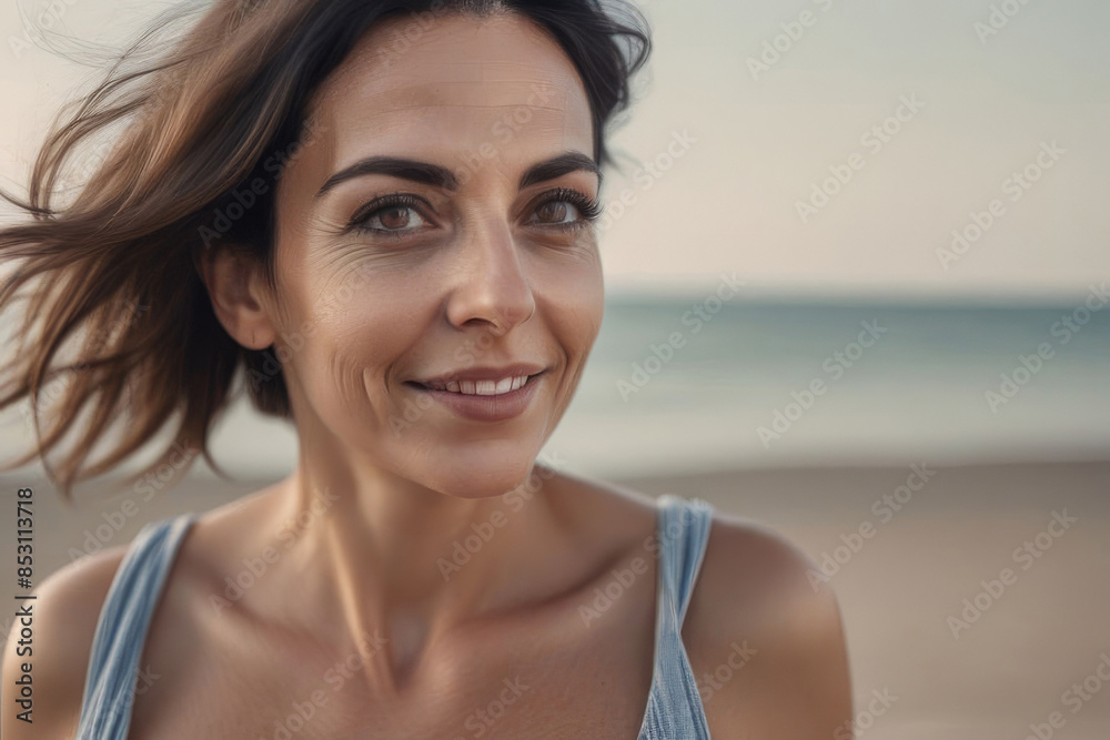 Portrait. Beautiful sexy brunette woman 35 years old on a tropical beach. Portrait of a happy young woman smiling at the camera. Portrait. Beautiful sexy brunette woman 35 years old on a tropical beach. Portrait of a happy young woman smiling at the camera.