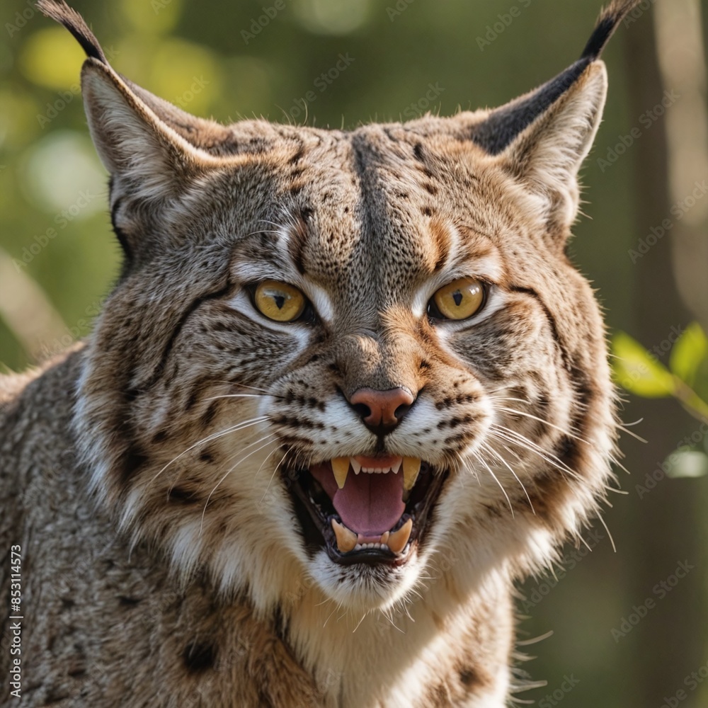 Wild Bobcat in the Shadows Fierce Predator in Closeup Wild Bobcat in the Shadows Fierce Predator in Closeup