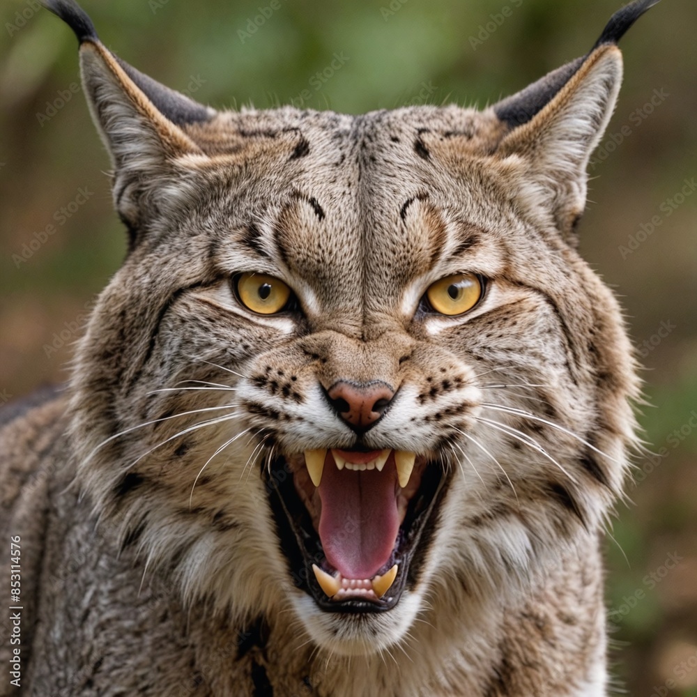 Wild Bobcat in the Shadows Fierce Predator in Closeup Wild Bobcat in the Shadows Fierce Predator in Closeup