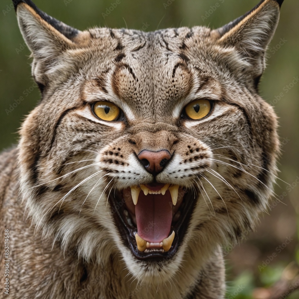 Wild Bobcat in the Shadows Fierce Predator in Closeup Wild Bobcat in the Shadows Fierce Predator in Closeup
