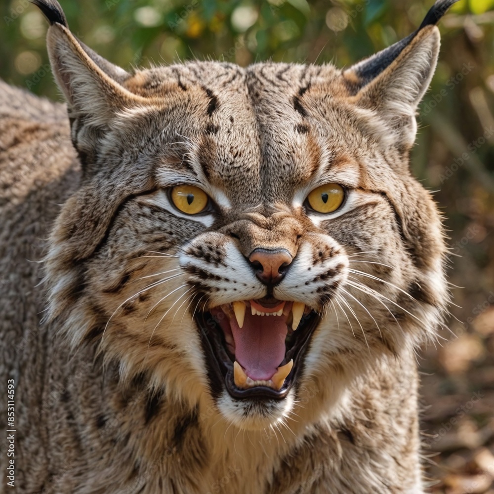 Wild Bobcat in the Shadows Fierce Predator in Closeup Wild Bobcat in the Shadows Fierce Predator in Closeup