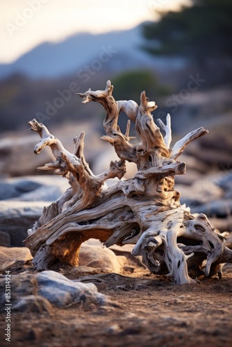 driftwood on the beach at sunset © AberrantRealities