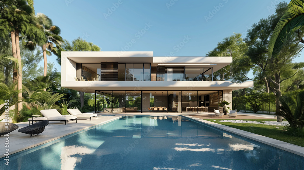 Fototapeta premium Modern villa with open plan living with swimming pool