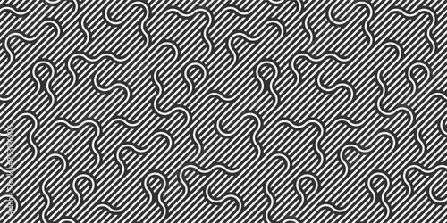 Seamless pattern with twisted lines, vector linear tiling background, stripy weaving, optical maze, twisted stripes. Black and white design.