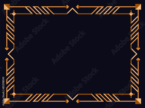 Art deco frame. Vintage linear border. Design a template for invitations, leaflets and greeting cards. Geometric golden frame. The style of the 1920s - 1930s. Vector illustration