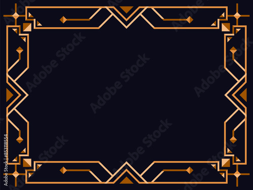 Art deco frame. Vintage linear border. Design a template for invitations, leaflets and greeting cards. Geometric golden frame. The style of the 1920s - 1930s. Vector illustration