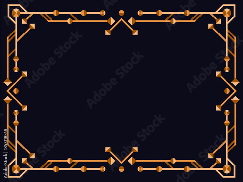 Art deco frame. Vintage linear border. Design a template for invitations, leaflets and greeting cards. Geometric golden frame. The style of the 1920s - 1930s. Vector illustration