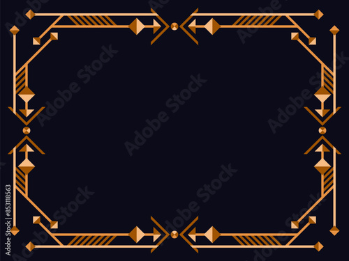 Art deco frame. Vintage linear border. Design a template for invitations, leaflets and greeting cards. Geometric golden frame. The style of the 1920s - 1930s. Vector illustration