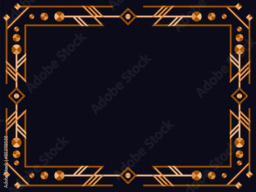 Art deco frame. Vintage linear border. Design a template for invitations, leaflets and greeting cards. Geometric golden frame. The style of the 1920s - 1930s. Vector illustration