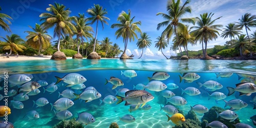 swimming pool in tropical paradise Generate AI