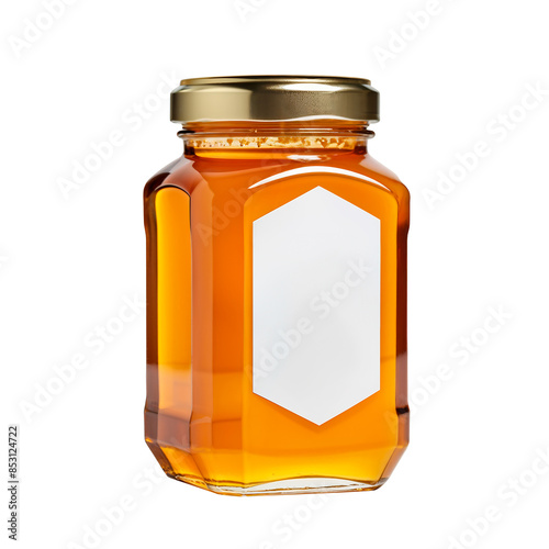 Pote de mel com rótulo em branco em fundo transparente, sem fundo.