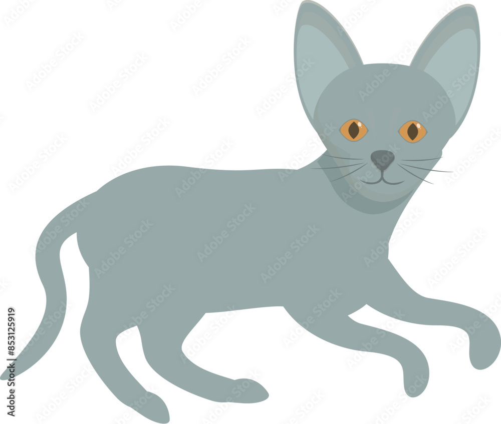 Obraz premium Minimalist illustration of a grey cat relaxing, lying on the floor, with big eyes and a cute expression