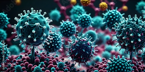 Wallpaper Mural A vivid and intricate representation of virus molecules, showcasing their detailed and complex structures at a microscopic level. Torontodigital.ca